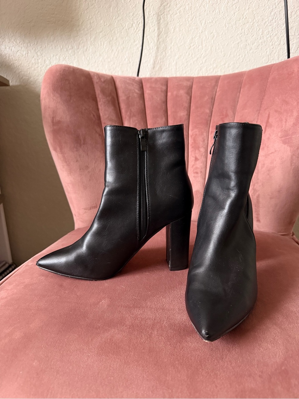 Classic Pointed-Toe Black Leather Ankle Boots